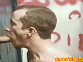Retro glory hole cock sucking activities with muscular gays