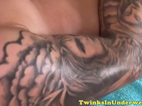 Twink amateur massaged by a tattooed hunk