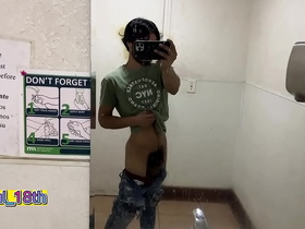 They publish a new porn video of a twink undressing in the city's public bathroom
