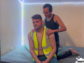 Hot builder cums over to fix pipes but gets seduced by skinny twink and creampied
